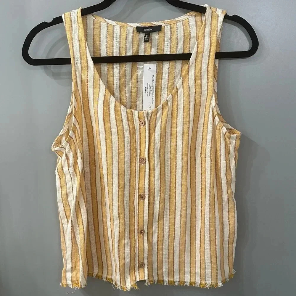 NWT Anthropologie DREW Linen Striped Tank Top Blouse Yellow and Cream Size Small